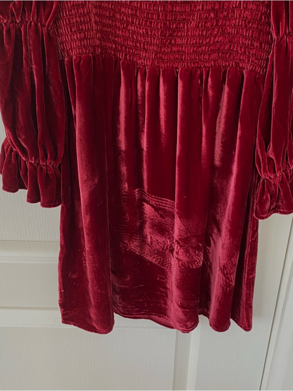 $278 Reformation Albi Burgundy Velvet Velour Silk Puff Sleeves Mini Dress Size M - Picture 12 of 14